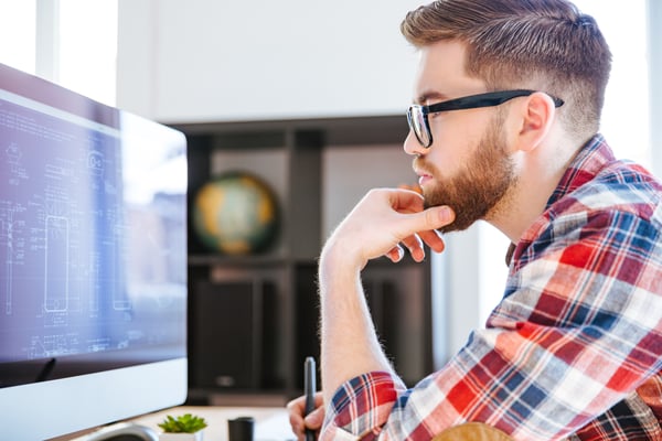 Concentrated drawing blueprints on computer